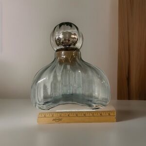 1980's Mexican Hand Blown Glass Decanter with Mercury Glass Sphere Stopper